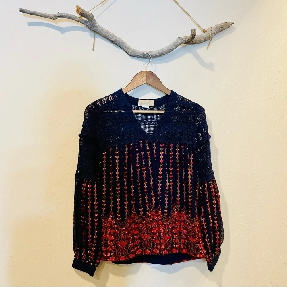 Anthropologie Anya Embroidered Peasant Blouse
